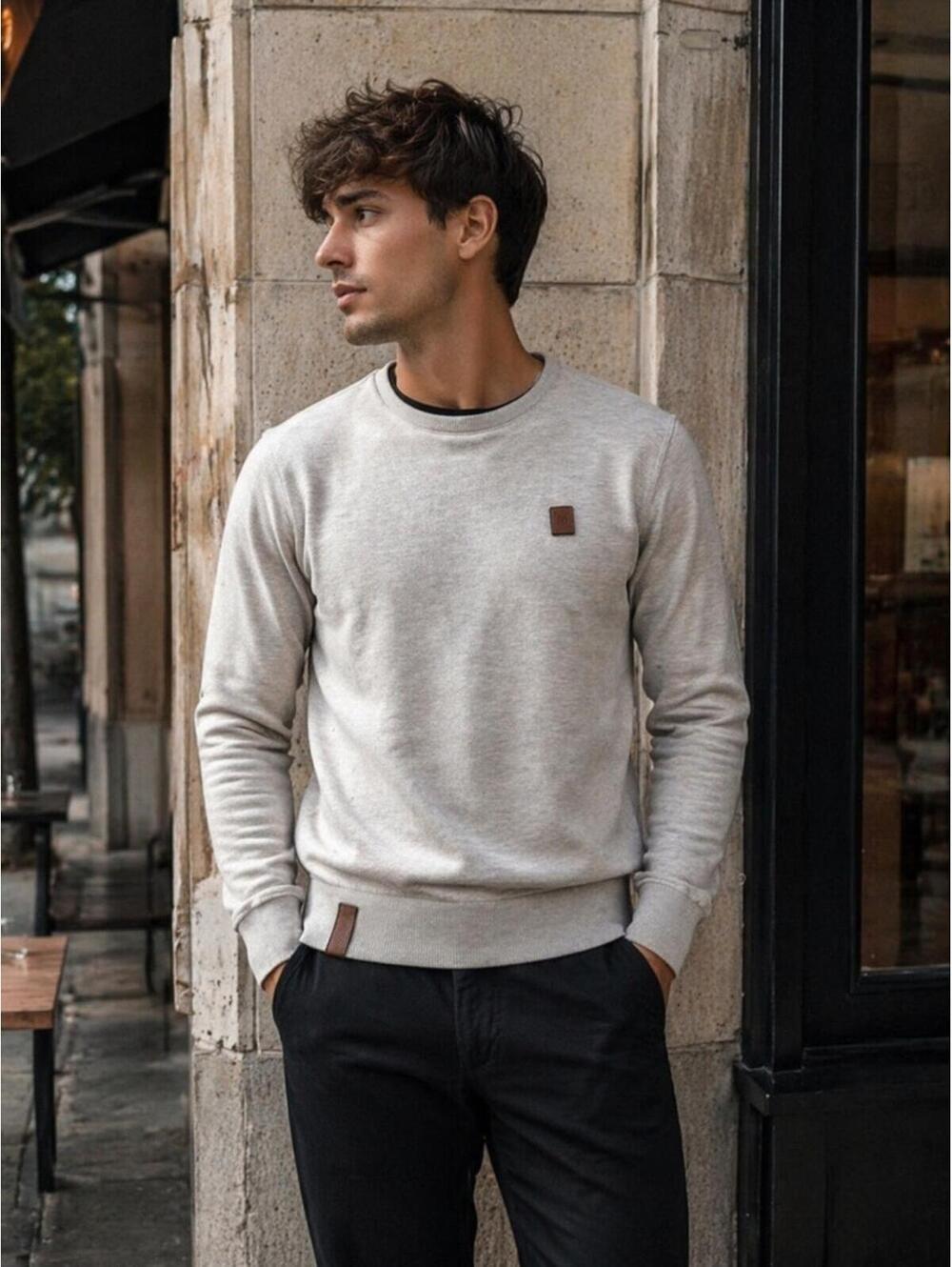 Naketano Gray Crewneck Sweatshirt Men M Minimalist Casual Streetwear Soft Basic